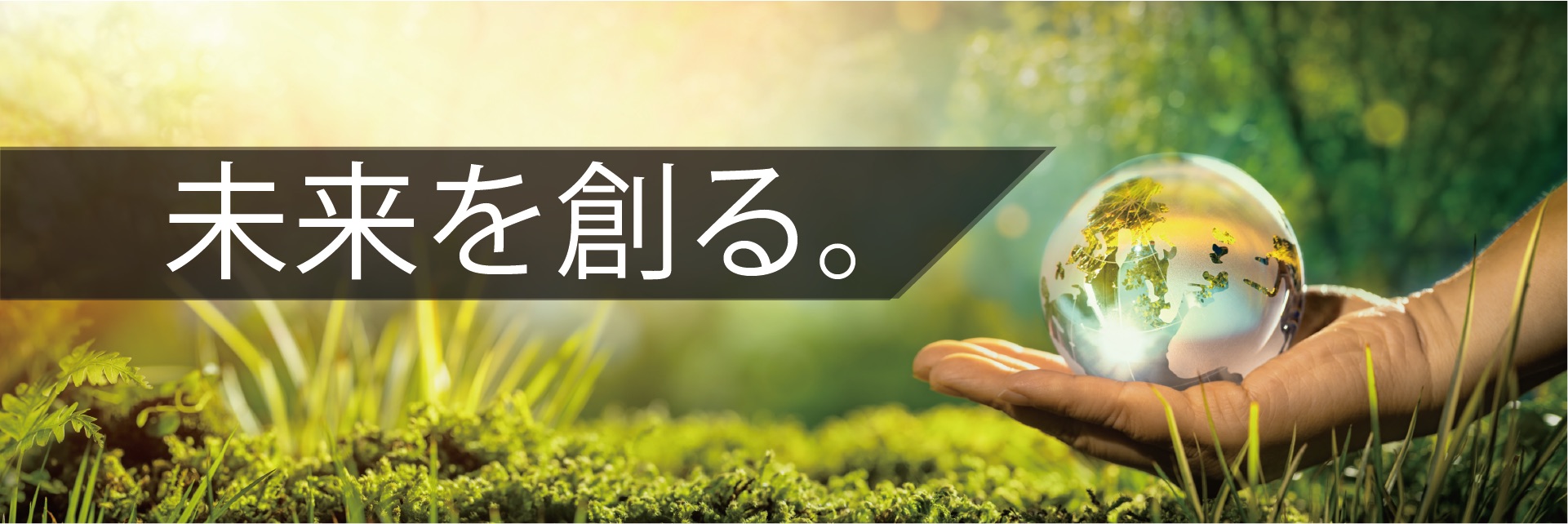 光の差し込む森林、神秘的な水晶を手に